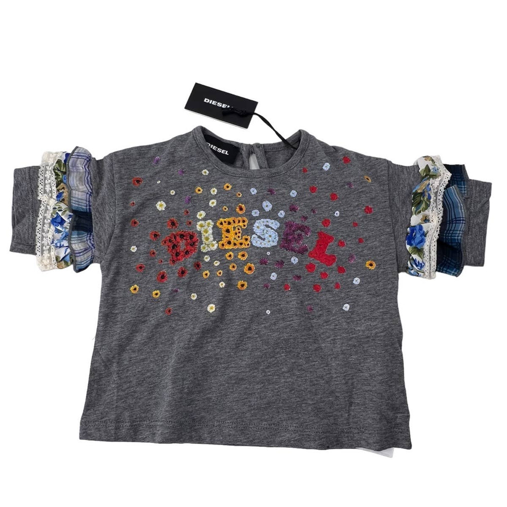 Diesel Floral Logo Graphic Print Top Blouse Lace Ruffles Girls Baby Size 3M NEW